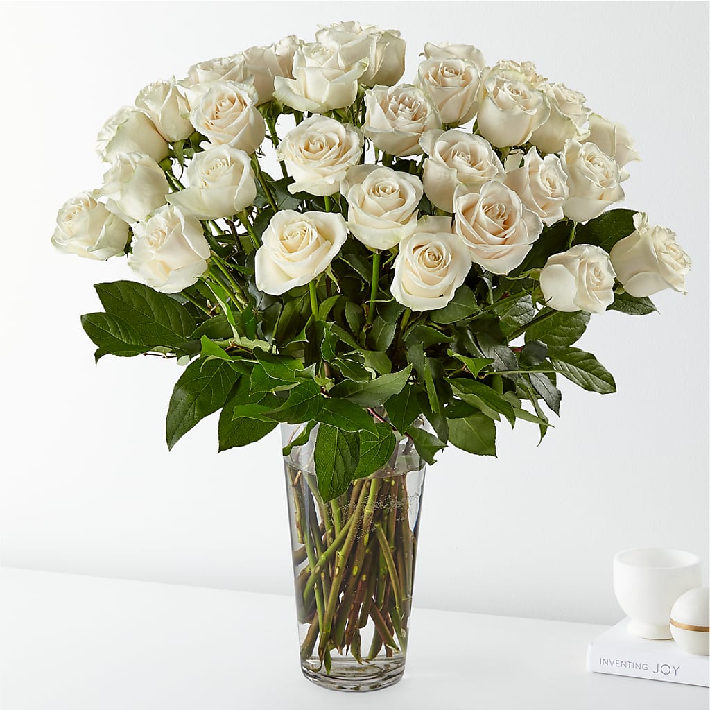Long Stem White Rose Bouquet – Acme Floral #0014, Akron OH