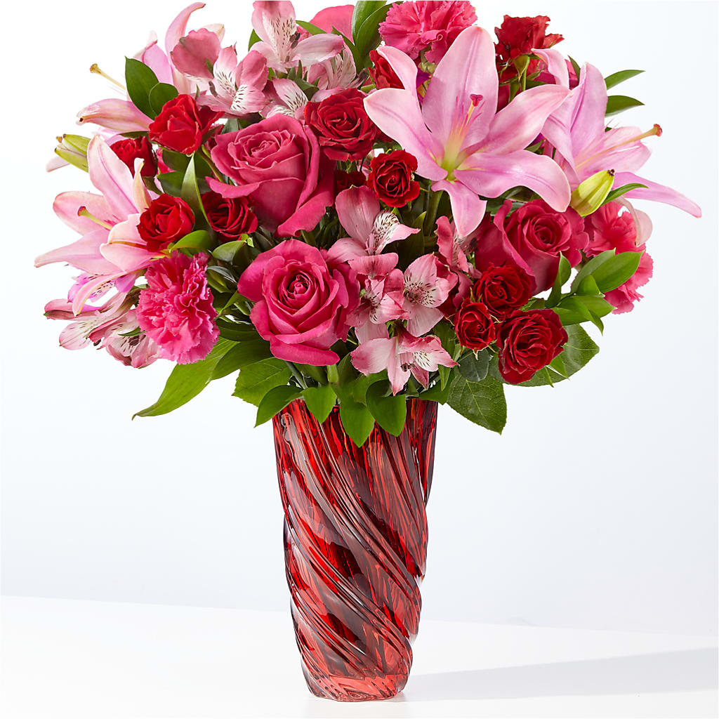 In Love Bouquet with Luxe Swirl Vase – Acme Floral #0014, Akron OH