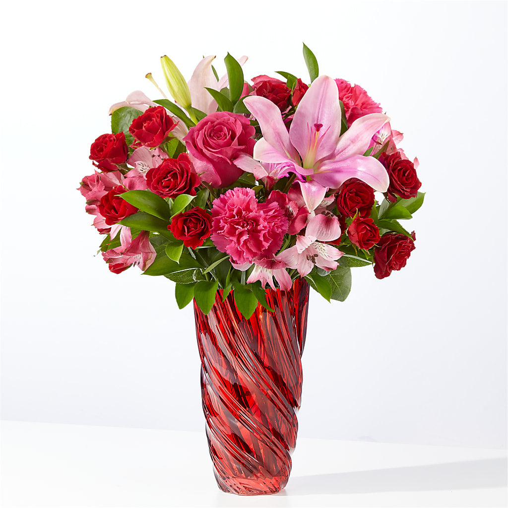 In Love Bouquet with Luxe Swirl Vase – Acme Floral #0014, Akron OH