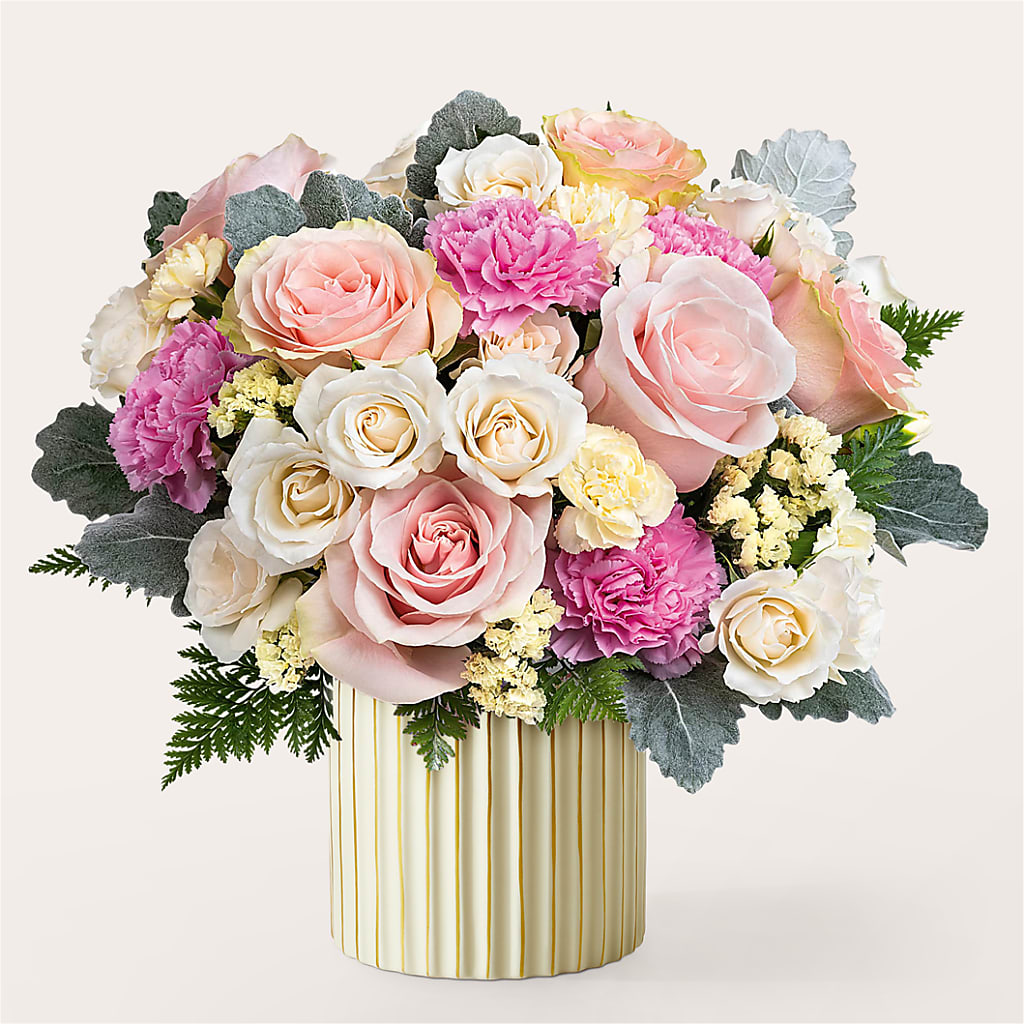 Blissful Moments Bouquet with Ivory Vase – Acme Floral #0014, Akron OH