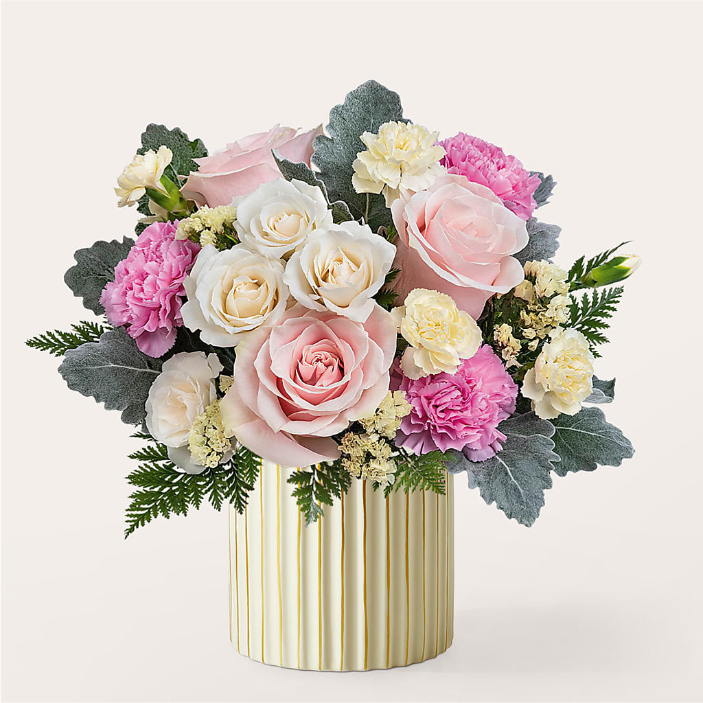 Blissful Moments Bouquet with Ivory Vase – Acme Floral #0014, Akron OH
