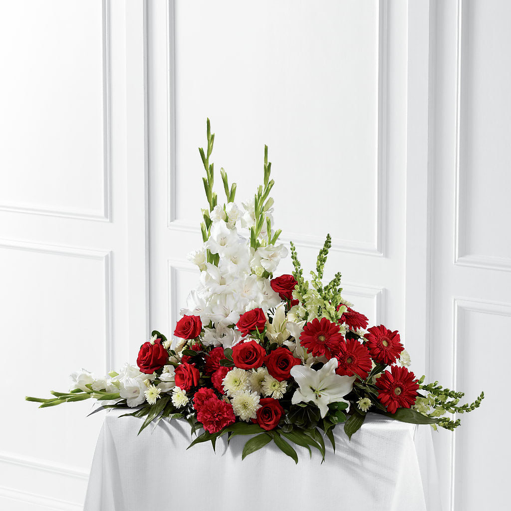 Crimson & White Arrangement – Acme Floral #0014, Akron OH