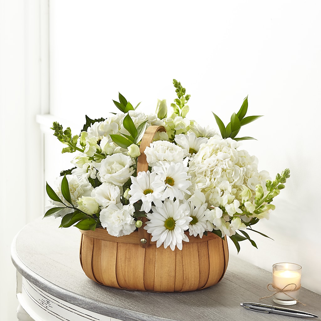 Pure Ivory Basket – Acme Floral #0014, Akron OH