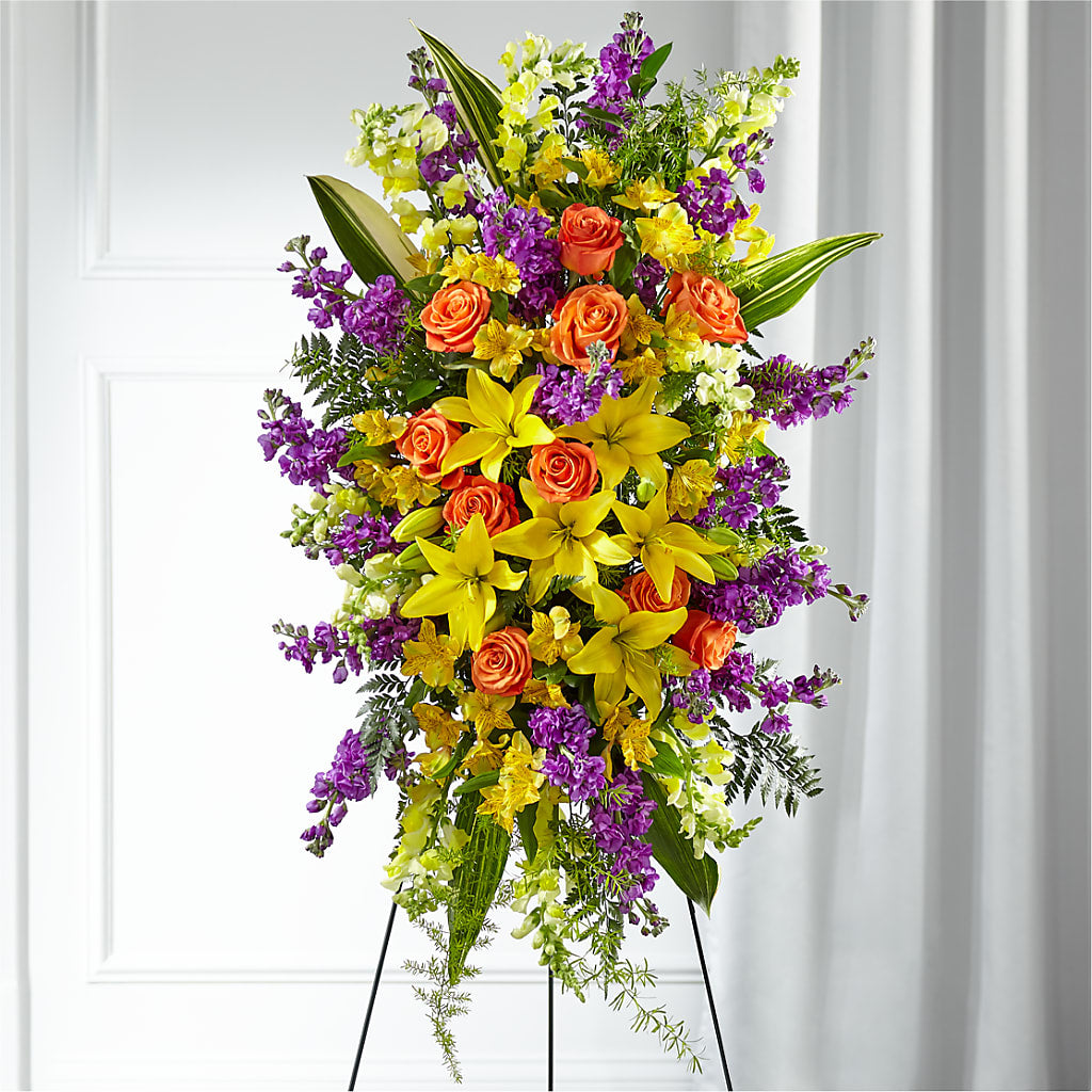 Thoughtful Prayers Standing Spray – Acme Floral #0014, Akron OH