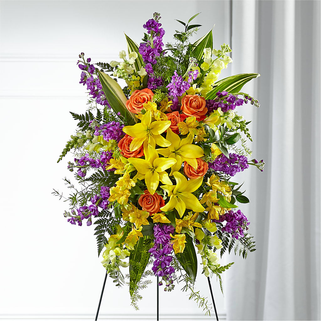 Thoughtful Prayers Standing Spray – Acme Floral #0014, Akron OH