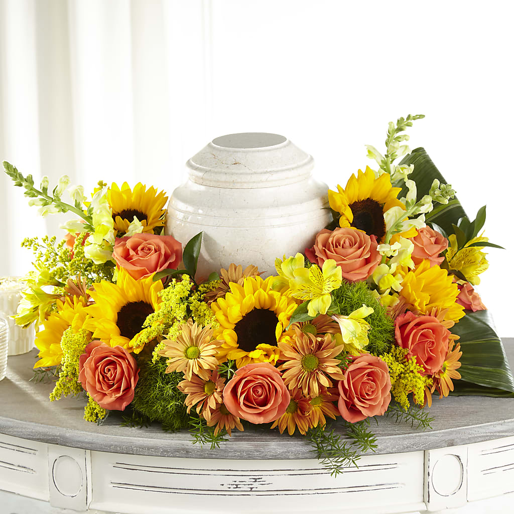 Faithful Sunflower Cremation Adornment – Acme Floral #0014, Akron OH