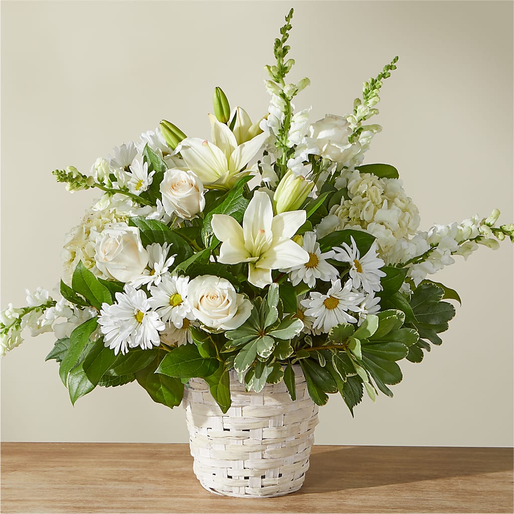 Ivory Elegance Floral Basket – Acme Floral #0014, Akron OH