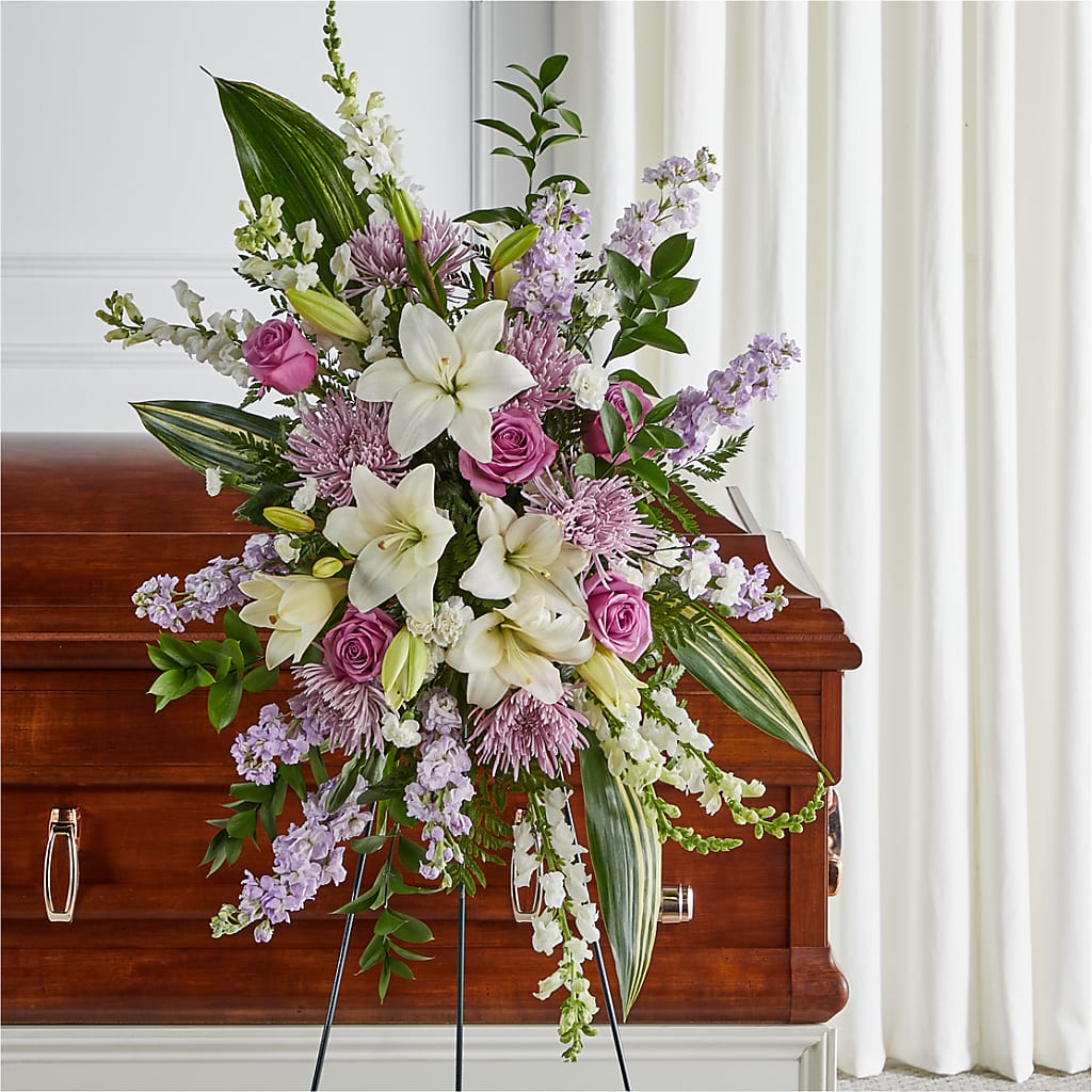 Grateful Hearts Standing Spray – Acme Floral #0014, Akron OH