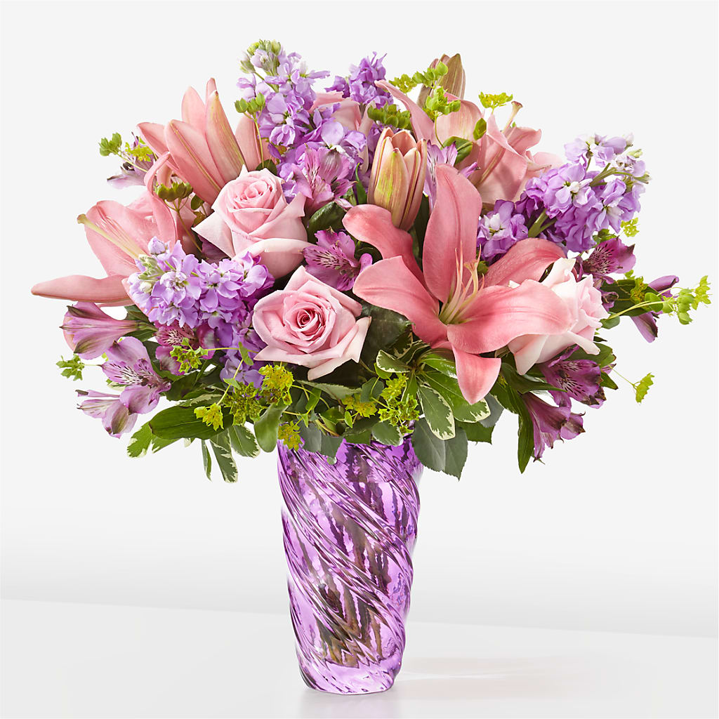 Precious Petals Bouquet with Luxe Swirl Vase – Acme Floral #0014, Akron OH