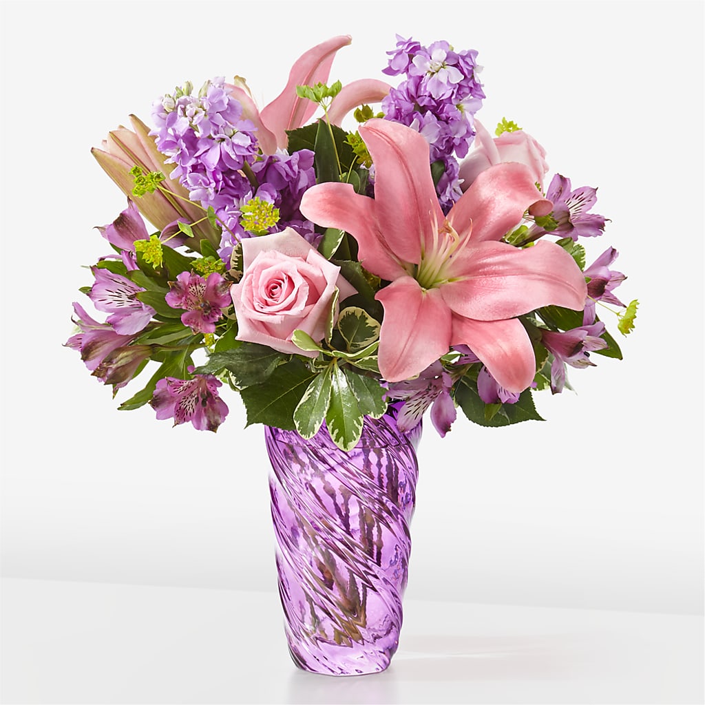 Precious Petals Bouquet with Luxe Swirl Vase – Acme Floral #0014, Akron OH