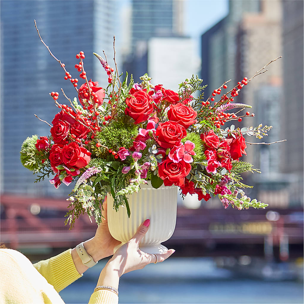 Big Red Bow Bouquet –  Acme Floral #0014, Akron OH
