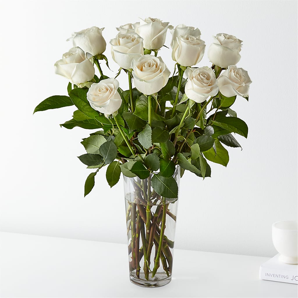 Long Stem White Rose Bouquet –  Acme Floral #0014, Akron OH