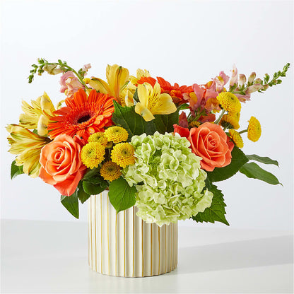 Autumn Sunshine Bouquet with Ivory Vase –  Acme Floral #0014, Akron OH