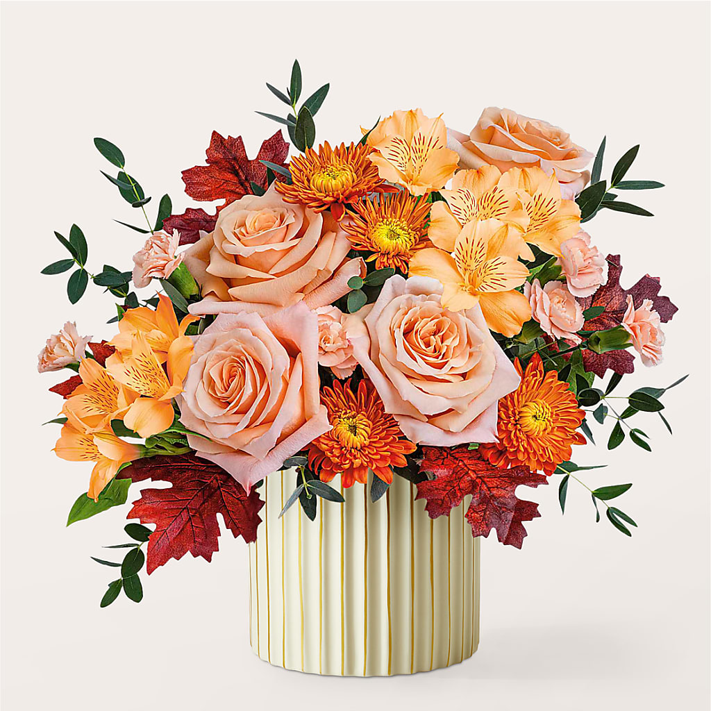 Spiced Latte Bouquet with Ivory Vase –  Acme Floral #0014, Akron OH
