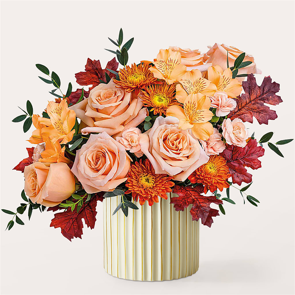 Spiced Latte Bouquet with Ivory Vase –  Acme Floral #0014, Akron OH