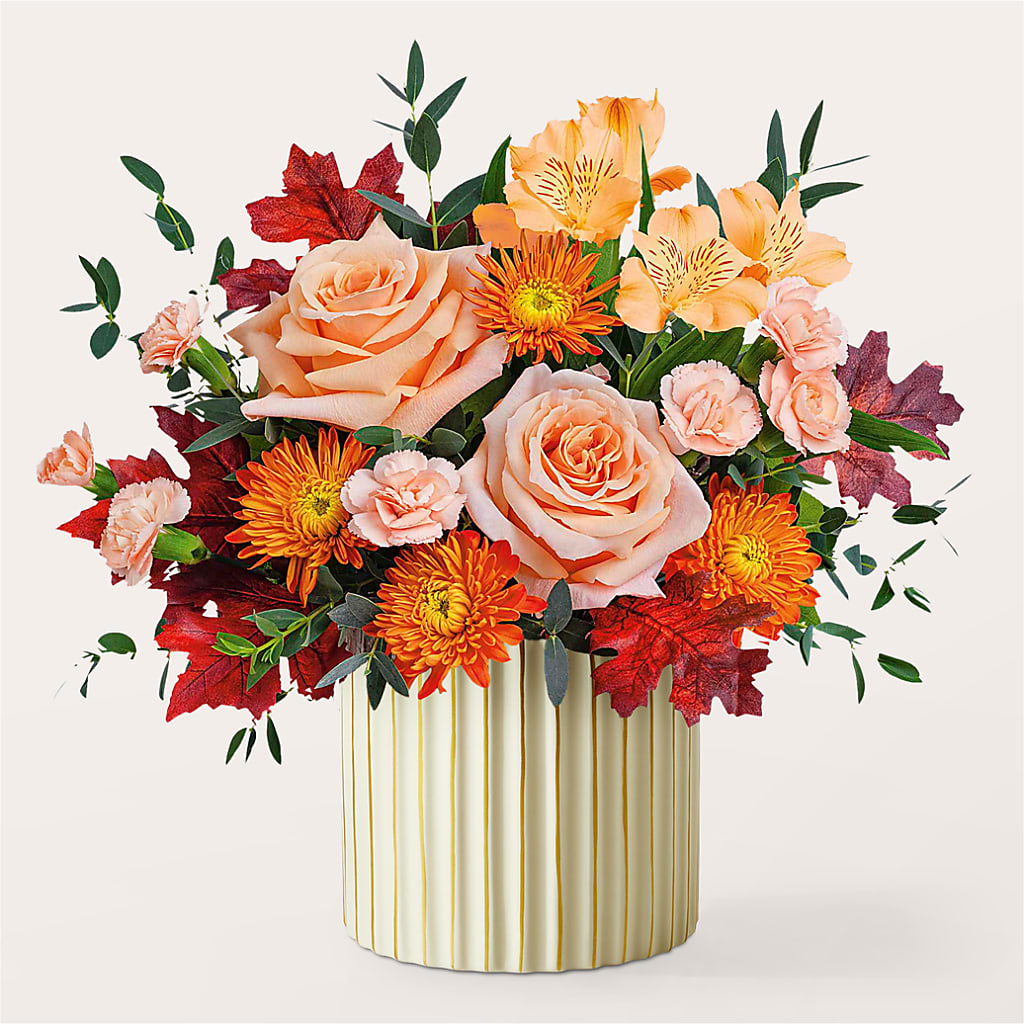 Spiced Latte Bouquet with Ivory Vase –  Acme Floral #0014, Akron OH